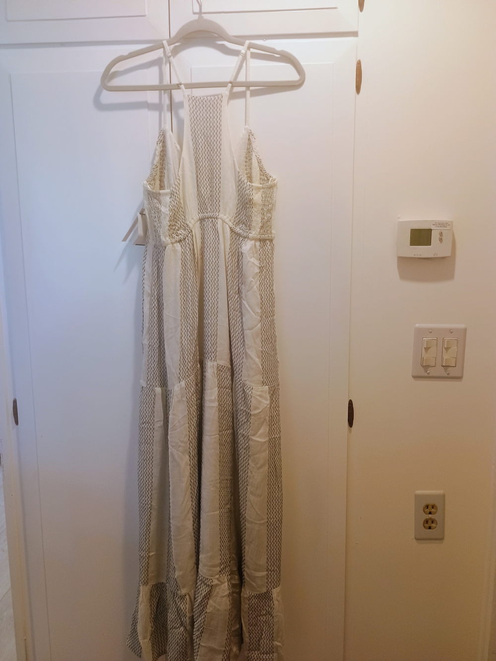 Liverpool Charcoal Thread Striped Cream Maxi Dress Adjustable Spaghetti Straps - Picture 5 of 9